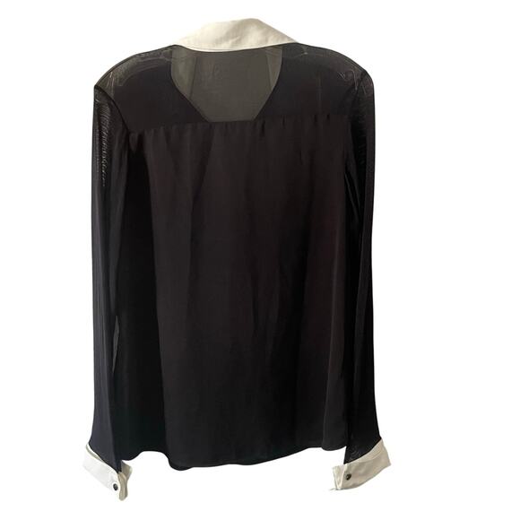 Anne Fontaine Sheryl Mesh Button Down Shirt Black White Size 6 EUC - Picture 4 of 9